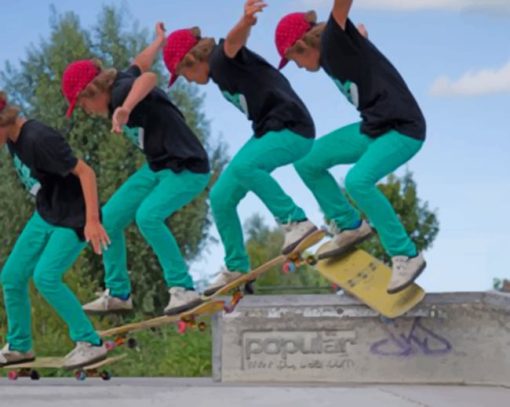 Skateboarder Doing A Trick paint by numbers