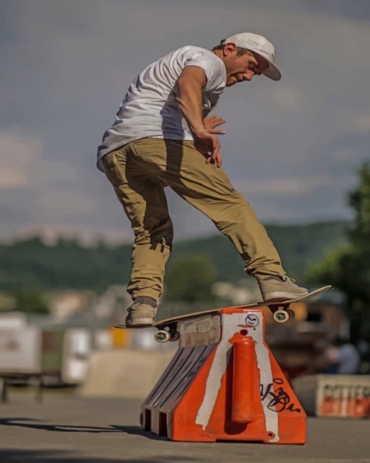 Skateboarder Doing A Slide Trick paint by numbers