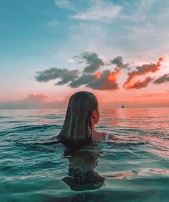 Girl Swimming During Sunset Time painting by numbers