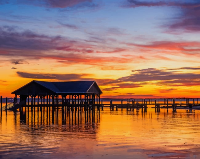 Sunset Silhouette At The Lake Paint by numbers