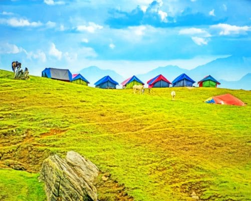 Tents And Horses In The Hills paint by numbers