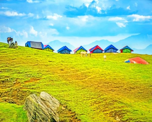 Tents And Horses In The Hills paint by numbers