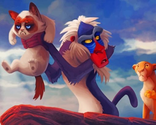Cartoon Monkey Holding A Cat paint by numbers