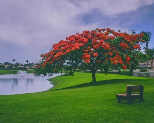Chair And A Tree On The Lake paint by numbers