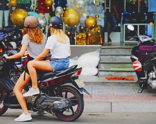 Two Blonde Girls On A Motorcycle paint by numbers