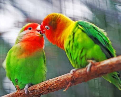 Green Parrots On A Twig paint by numbers