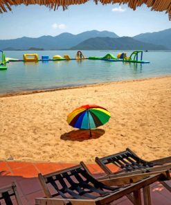 Colorful Umbrella In The Beach paint by numbers