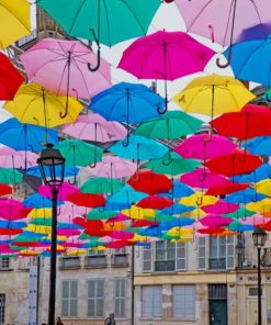 Colorful Umbrellas Street paint by numbers