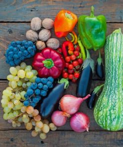 Vegetables And Fruits On Wooden Table painting by numbers