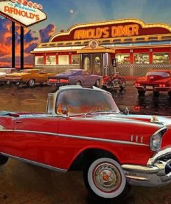 Vintage Red Convertible Car paint by numbers