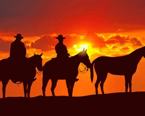 Cow Boys At Sunset paint by numbers