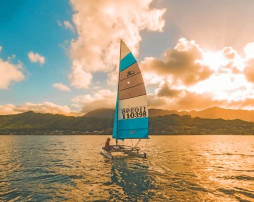 White And Blue Sail Boat paint by numbers