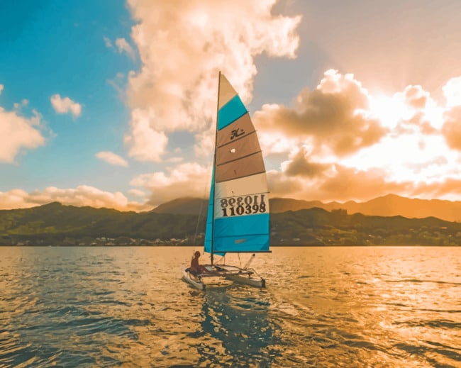 White And Blue Sail Boat paint by numbers