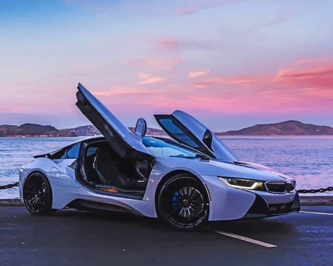White Super Car painting by numbers