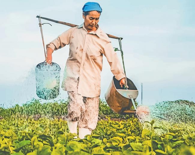 Woman Watering Plants painting by numbers