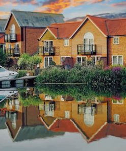 Yacht And Houses Reflection paint by numbers