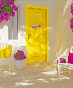 Yellow And White Front House Design painting by numbers