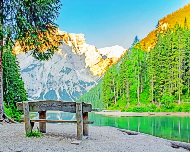 Bench Beside Lake Paint by numbers