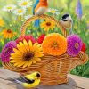 Birds On Flowers Basket paint by numbers