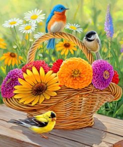 Birds On Flowers Basket paint by numbers