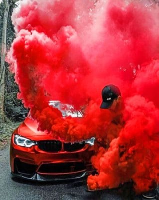 Bmw With Red Smoke Bomb paint By Numbers