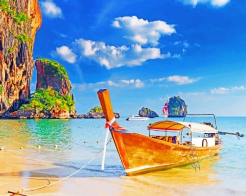 Boat In Thailand Beach paint by numbers