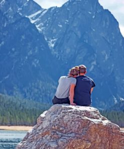 Couple Sitting On Rock paint by numbers