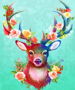 Deer Head With Flowers paint by numbers