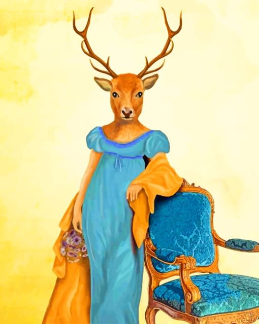 Deer In Blue Dress paint by numbers