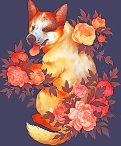 Floral Dog paint by numbers