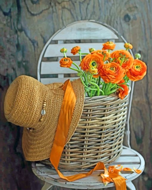 Flowers Basket And Hat paint by numbers