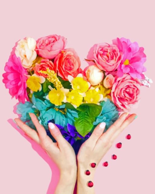 Flowers Bouquet Heart Shape paint by numbers