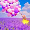 Girl Holding Balloons In Lavender Field paint by numbers