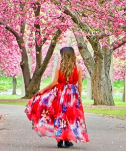 Girl In Cherry Blossom Garden paint by numbers