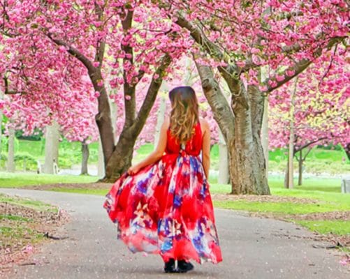 Girl In Cherry Blossom Garden paint by numbers