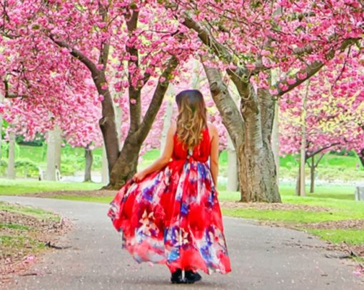 Girl In Cherry Blossom Garden paint by numbers