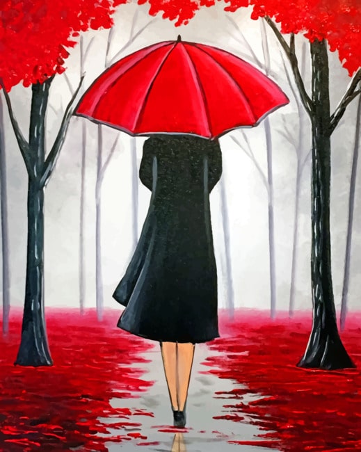 Lady Under Red Umbrella paint by numbers