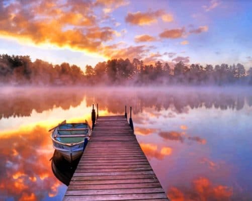 Lake And Boat paint by numbers