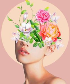 Peonies On Girl Head paint by numbers