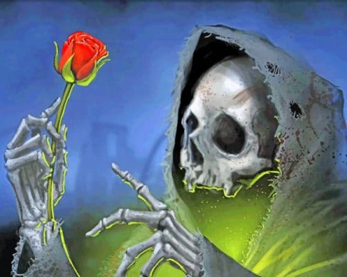 Skull Holding Rose paint by numbers