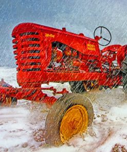 Tractor In Snowy Field paint by numbers