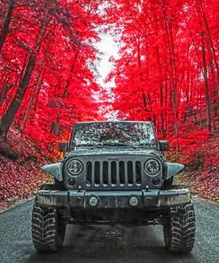 Black Jeep Under Red Trees paint by numbers