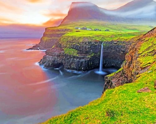 Mulafossur Waterfall Sunset paint by numbers