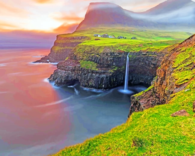 Mulafossur Waterfall Sunset paint by numbers