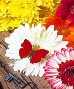 Red Butterfly With Colorful Flowers paint by numbers