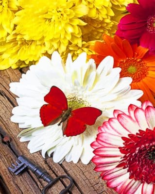 Red Butterfly With Colorful Flowers paint by numbers