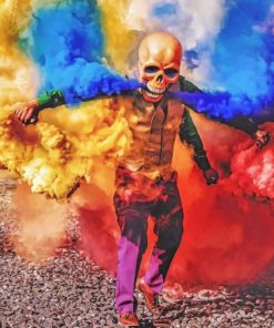 Skeleton With Colorful Smoke Bomb paint By Numbers