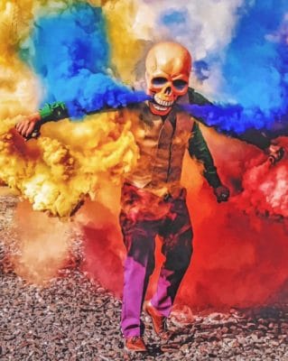 Skeleton With Colorful Smoke Bomb paint By Numbers