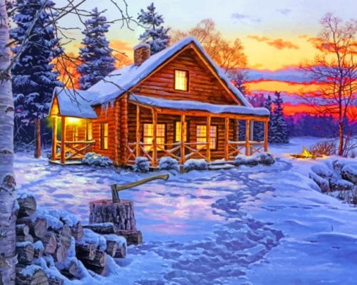 Snow Cabin paint by numbers