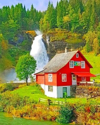 Steinsdalsfossen Waterfall paint by numbers